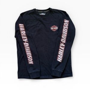 Vintage Y2K Black Harley Davidson Long Sleeve Embroidered Logo Size Large Made